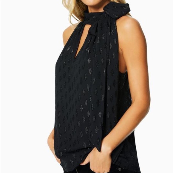 Ramy Brook NWT Sasha Clip Diamond Tie Neck Sleeveless Keyhole Lined Blouse M New - Picture 9 of 9